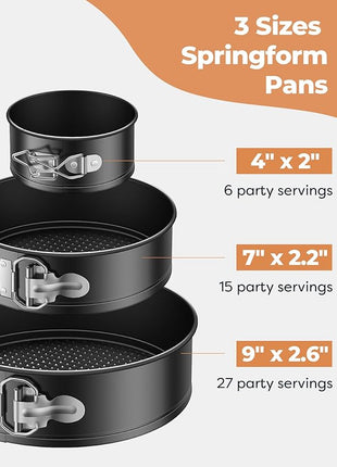 Kootek Cake Pan Set of 3, Nonstick Springform Pans with Removable Bottom, 4, 7, 9 Inch Round Cheesecake Baking Pans with 50 Pcs Parchment Paper Liners