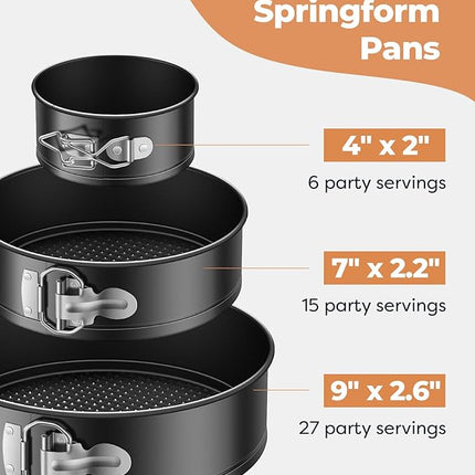 Kootek Cake Pan Set of 3, Nonstick Springform Pans with Removable Bottom, 4, 7, 9 Inch Round Cheesecake Baking Pans with 50 Pcs Parchment Paper Liners