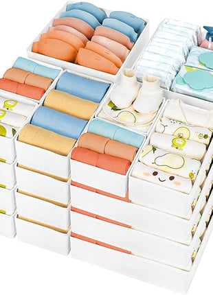 DIMJ Drawer Organizer Clothes, 24 Pack Dresser Organizer, Foldable Closet Organizers and Storage, Fabric Dresser Drawer Organizers, Drawer Dividers for Nursery, Baby Clothes, Underwears, Sock
