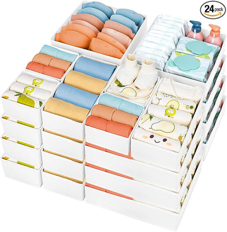 DIMJ Drawer Organizer Clothes, 24 Pack Dresser Organizer, Foldable Closet Organizers and Storage, Fabric Dresser Drawer Organizers, Drawer Dividers for Nursery, Baby Clothes, Underwears, Sock