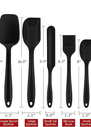 Silicone Spatula Set of 7, P&P CHEF Heat-Resistant Rubber Spatulas Kitchen Utensils Set for Non-stick Cooking Baking Mixing, Seamless & Flexible Design, Dishwasher Safe, Black