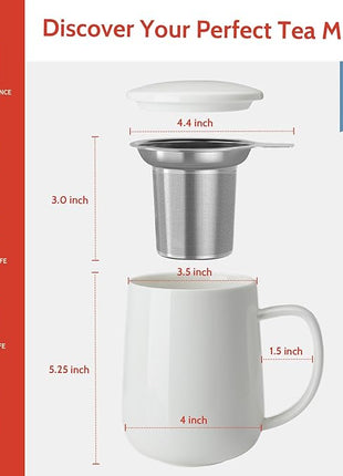 Sweese 20 OZ Porcelain Tea Mug with Infuser and Lid, Loose Leaf Tea Cup, Gifts for Tea Lover - White