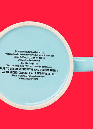 Silver Buffalo Peanuts Snoopy and Woodstock on House Blue Dot Background Ceramic Coffee Mug, 20 Ounces