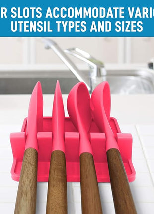 Zulay Kitchen Silicone Utensil Rest with Drip Pad for Multiple Utensils - BPA-Free, Heat-Resistant Spoon Rest & Spoon Holder for Stove Top - Kitchen Utensil Holder for Ladles & Tongs - Honeysuckle