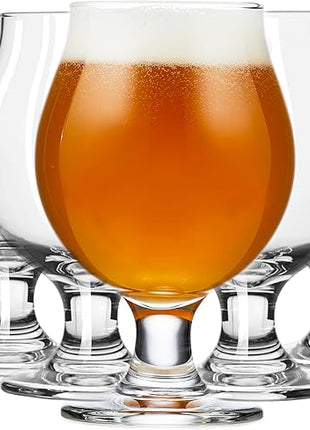 Libbey Entertaining Essentials Belgian Beer Glasses, 13 oz, Craft Beer Glasses Set of 6 for Belgian Ales, Unique Tulip Beer Glasses for Entertaining