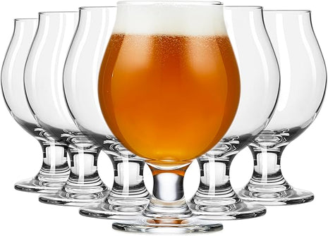 Libbey Entertaining Essentials Belgian Beer Glasses, 13 oz, Craft Beer Glasses Set of 6 for Belgian Ales, Unique Tulip Beer Glasses for Entertaining