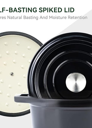 Miereirl 6.5 Quart Enameled Dutch Oven Pot with Lid, Cast Iron Dutch Oven with Dual Handles for Bread Baking, Cooking, Non-stick Enamel Coated Cookware (Black)