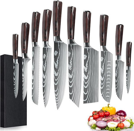 Dfito Knife Set, 10 Pieces Kitchen Knives for Professional Chefs, 3.5-8 Inch Set Boxed Knives 440A Stainless Steel Ultra Sharp Japanese Knife