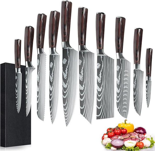 Dfito Knife Set, 10 Pieces Kitchen Knives for Professional Chefs, 3.5-8 Inch Set Boxed Knives 440A Stainless Steel Ultra Sharp Japanese Knife