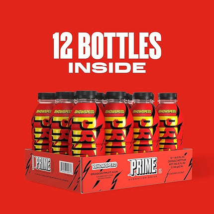 PRIME Hydration ISHOWSPEED, Sports Drinks, Electrolyte Enhanced for Ultimate Hydration, 250mg BCAAs, B Vitamins, Antioxidants, Low Sugar, 16.9 Fl Oz, 12 Pack