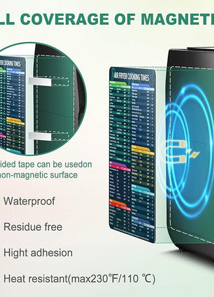 Air Fryer Magnetic Cheat Sheet Set, Cook Times Chart Air Fryer Accessories Magnet Sheet Quick Reference Guide for Cooking and Frying, Easy to Use, Excellent Kitchen Assistant