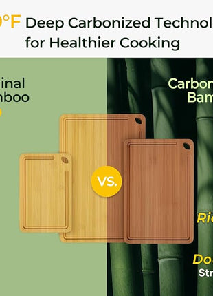 Bamboo Cutting Board, Durable Wood Cutting Boards for Kitchen with Deep Juice Grooves & Built-in Handles, Ideal Charcuterie & Chopping for Meat, Vegetables and Fruits Ideal Kitchen Gifts