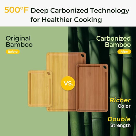 Bamboo Cutting Board, Durable Wood Cutting Boards for Kitchen with Deep Juice Grooves & Built-in Handles, Ideal Charcuterie & Chopping for Meat, Vegetables and Fruits Ideal Kitchen Gifts