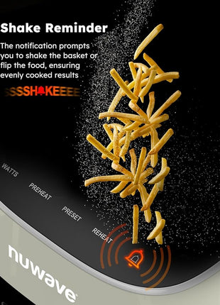 Nuwave Brio Plus 8 Qt Air Fryer, PFAS Free, New & Improved, Digital Touch Screen, Cool White Display, 50°F~400°F in Precise 5°, 5 Cook Functions, 100 Presets & 50 Memory, 3 Wattages 700, 1500, 1800