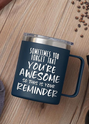 NOWWISH Inspirational Coffee Mug for Men, 14oz Vacuum Insulated Stainless Steel Cup, You Are Awesome Gift for Husband, Boyfriend, Dad - Navy Blue