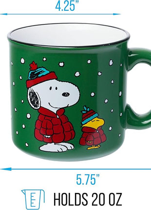 Silver Buffalo Peanuts Christmas Snoopy and Woodstock Puffer Jacket in Snow Ceramic Camper Mug, 20 ounces