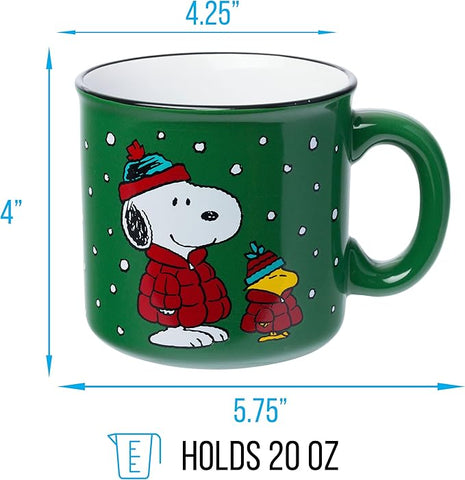 Silver Buffalo Peanuts Christmas Snoopy and Woodstock Puffer Jacket in Snow Ceramic Camper Mug, 20 ounces