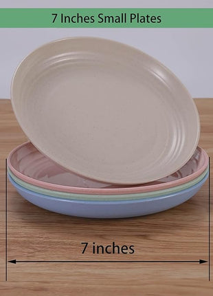 LuckyZone 7 Inches Small Unbreakable Wheat Straw Plates - Reusable Plate Sets of 4 - Dishwasher & Microwave Safe - Perfect for Dinner Dishes - Healthy, BPA Free & Eco-Friendly (7 Inches)