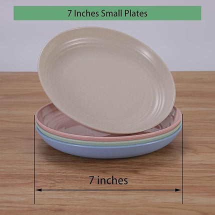 LuckyZone 7 Inches Small Unbreakable Wheat Straw Plates - Reusable Plate Sets of 4 - Dishwasher & Microwave Safe - Perfect for Dinner Dishes - Healthy, BPA Free & Eco-Friendly (7 Inches)