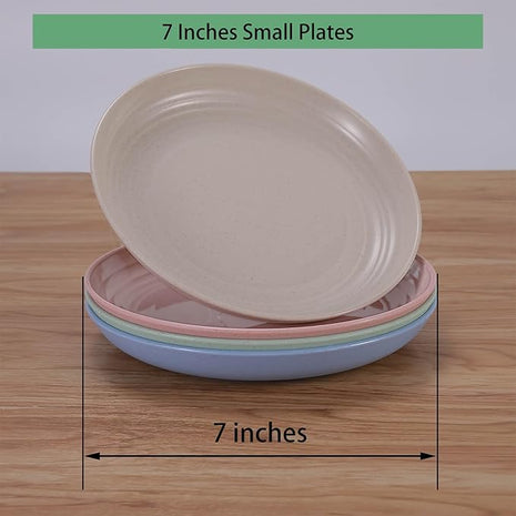 LuckyZone 7 Inches Small Unbreakable Wheat Straw Plates - Reusable Plate Sets of 4 - Dishwasher & Microwave Safe - Perfect for Dinner Dishes - Healthy, BPA Free & Eco-Friendly (7 Inches)