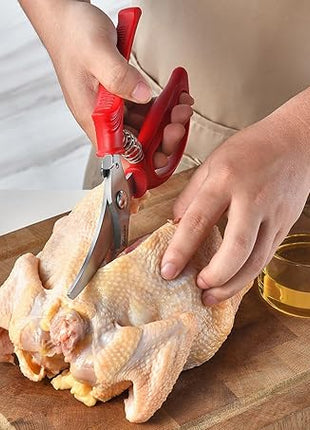 Heavy Duty Poultry Shears - Kitchen Scissors for Cutting Chicken, Poultry, Game, Meat - Chopping Vegetable - Spring Loaded - Red