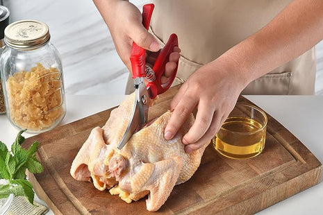 Heavy Duty Poultry Shears - Kitchen Scissors for Cutting Chicken, Poultry, Game, Meat - Chopping Vegetable - Spring Loaded - Red