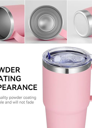 VEGOND 20 oz Tumbler Bulk with Handle Lid and Straw, Stainless Steel Insulated Travel Coffee Mug Set, Spill Proof Double Wall Metal Tumblers Cups, Pink 6 Pack