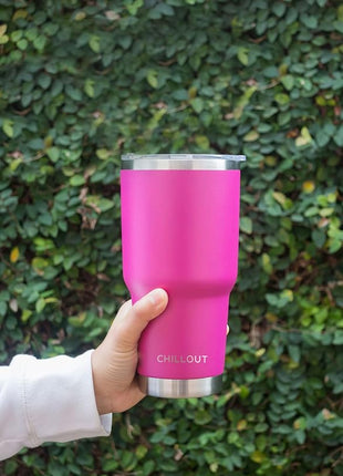 Stainless Steel Travel Mug with Handle 30 oz - 6 Piece Set. Tumbler with Handle, Straw, Cleaning Brush & 2 Lids. Double Wall Insulated Large Coffee Mug Bundle - Hot Pink Powder Coat Tumbler