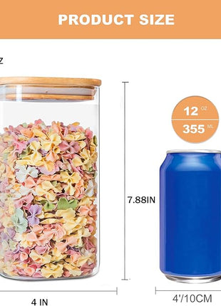 Glass Storage Jars 6 Pack -50oz (10cmx20cm)Clear Glass Food Storage Containers with Airtight Bamboo Lid Stackable Kitchen Canisters for Candy,Cookie,Rice,Sugar,Flour,Pasta,Nuts and Spice Jars(Square)