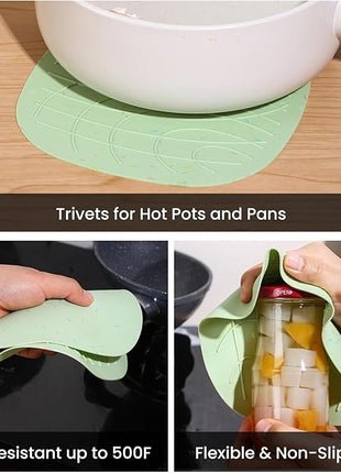 4 Pieces Oven Mitts and Pot Holders of Macaron Color Thickened Non-Slip Silicone Kitchen Gloves, Heat Resistant up to 500F, Essential for Kitchen Baking(makal-lv)