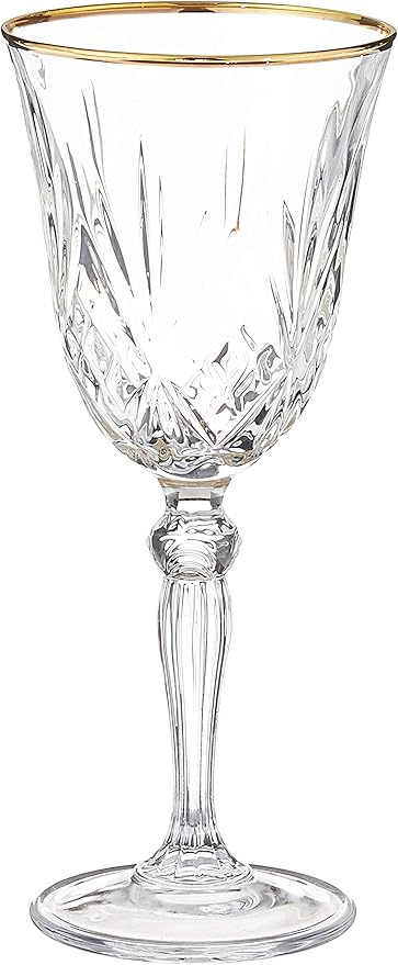 Lorren Home Trends Siena Collection Crystal White Wine Glass with Gold Band Design, Set of 4,6 fl oz