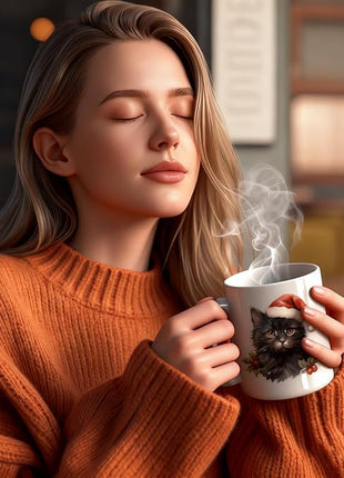 Caliamary Heat Changing Mug, Funny Cat Heat Changing Ceramic Coffee Mug, 11 oz Heat Sensitive Color Changing Coffee Mug Cup, Cute Xmas Gift Mug for Women Men Kids… (Black cat)