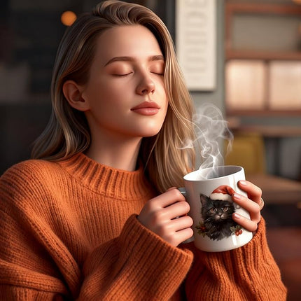 Caliamary Heat Changing Mug, Funny Cat Heat Changing Ceramic Coffee Mug, 11 oz Heat Sensitive Color Changing Coffee Mug Cup, Cute Xmas Gift Mug for Women Men Kids… (Black cat)