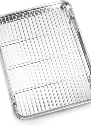 Baking Sheet and Cooling Rack Set, Stainless Steel Commercial Grade Cookie Sheet and Rack Set, 12.5 x 10 x 1 inch, Healthy & Nontoxic & Rustproof & Easy Clean & Dishwasher Safe