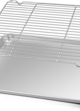 TeamFar Baking Sheet with Rack Set, Stainless Steel Baking Pan Cookie Sheet with Cooling Rack, Size 17.6 x 13 x 1inch, Non Toxic & Heavy Duty, Easy Clean & Dishwasher Safe