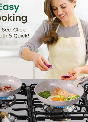 Chef Power Ceramic Nonstick Pots and Pans Set 19 Piece with Detachable Handle, Induction Dishwasher Oven Safe Cookware Set, RV Kitchen Set Removable Handle, Mocca Taupe