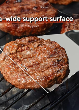 Professional Wide Turner 9.5 Inch Stainless Steel Spatula for Cast Iron, Griddle and Grill Cooking, Barbecue Hamburger Metal Kitchen Utensil, Dishwasher Safe