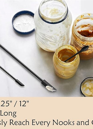 8 Pcs Mini Silicone Spatula Mini Measuring Spoons Set, Reusable Double-ended Tiny Silicone Spoon Spatula and Stainless Steel Small Measuring Spoons for Kitchen Cooking Spice Jars Bottle (Black)