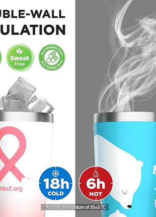 HAUSHOF 20 oz Tumbler, Stainless Steel and Double Wall Insulated Tumbler with Lid-Pink Ribbon for Birthday Christmas Gifts