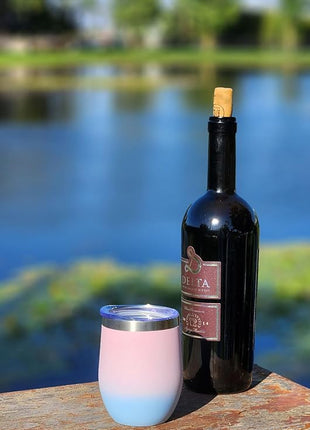 CHILLOUT LIFE 12 oz Stainless Steel Wine Tumblers 4 Pack - Double Wall Vacuum Insulated Wine Glasses Cups with Lids and Straws Set Keeping Cold & Hot for Coffee, Beer, Ice Cream - Powder Coated