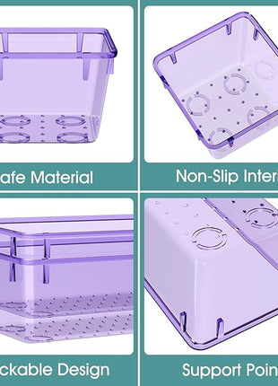 WOWBOX 25 PCS Plastic Drawer Organizer Set, Desk Drawer Divider Organizers and Storage Bins for Makeup, Jewelry, Gadgets for Kitchen, Bedroom, Bathroom, Office, Clear Purple