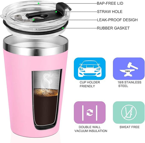 VEGOND 12oz Tumbler Stainless Steel Tumbler bulk Vacuum Insulated Double Wall Travel Tumbler with Lid and Straw Reusable Tumbler, Pink 6 Pack