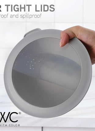 COOK WITH COLOR Mixing Bowls with Lids - 12 Piece Plastic Nesting Bowls Set includes 6 Prep Bowls and 6 Lids, Rhombus Design - Microwave Safe (Grey)