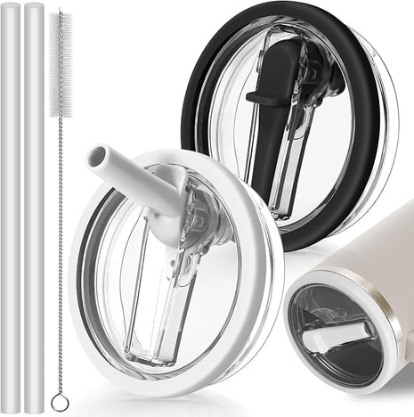 2 Pack Leak Proof Lid for 30oz Stanley H2.0 Quencher,No Spill Flip Straw Lid Replacement for Stanley Cup Accessories 30 oz Tumbler Lid Replacement Straw Cover Cap for Stanley Lids(White,Black)