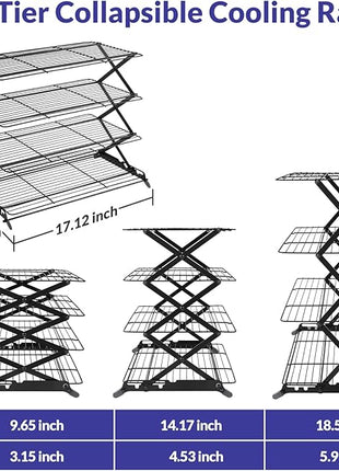 Geesta 2/3/4-Tier Upgraded Collapsible Cooling Rack with Adjustable 3 Setting Design Stackable Roasting Cooking Drying Wire Cooling Rack for Cookies Baking Gifts for Women
