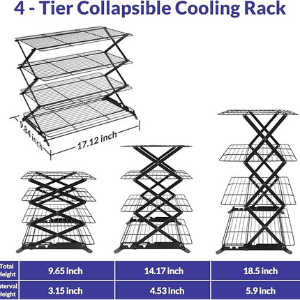 Geesta 2/3/4-Tier Upgraded Collapsible Cooling Rack with Adjustable 3 Setting Design Stackable Roasting Cooking Drying Wire Cooling Rack for Cookies Baking Gifts for Women