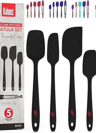 Kaluns Silicone Spatula Set, 4 Rubber Spatulas 600°F Heat Resistant, Nonstick Seamless Design with Stainless Steel Core, Dishwasher Safe, BPA free, Bonus Tongs Included