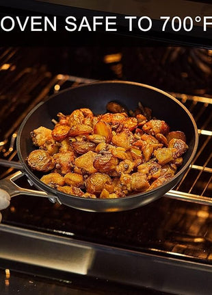 MsMk 11 Inch Nonstick Frying Pan with Lid，Titanium and Ceramic Nonstick skillet with lid, PFOA Free Non-Toxic, Stay-Cool Handle, Scratch-resistant, Induction Skillet With Lid for Induction, Ceramic