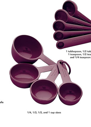 KitchenAid Measuring Cups and Spoon Set, Beetroot, 9-Piece