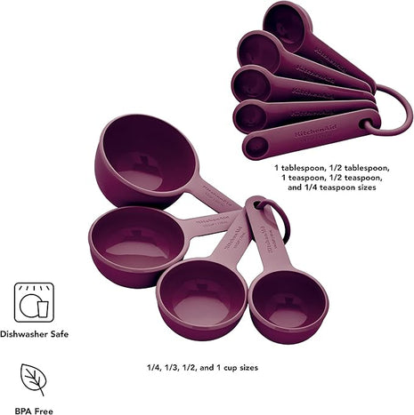 KitchenAid Measuring Cups and Spoon Set, Beetroot, 9-Piece